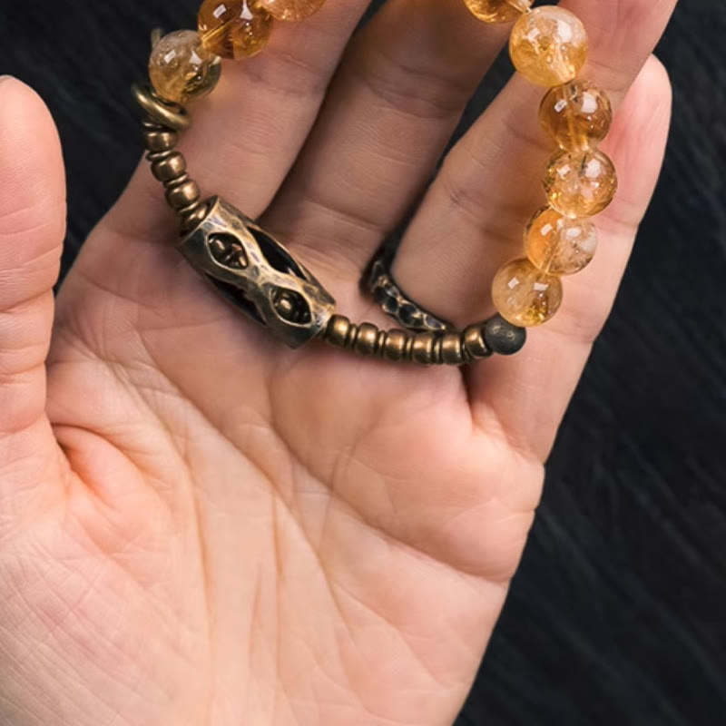 Daily Retro 10mm Citrine Beads with Brass and Copper Accents Bracelet