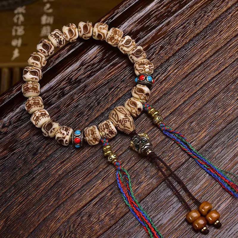 Tibetan Camel Bone Garuda Carved Protection Tassel Bracelet