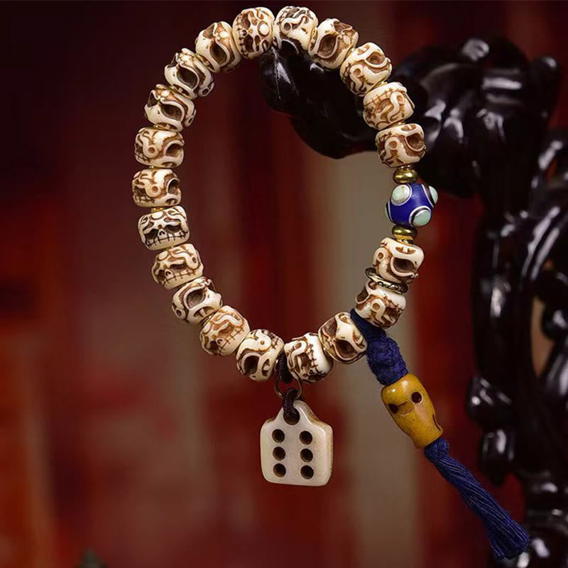 Tibetan Camel Bone Garuda Carved Protection Tassel Bracelet