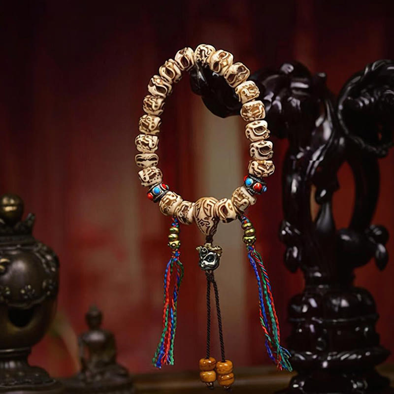 Tibetan Camel Bone Garuda Carved Protection Tassel Bracelet