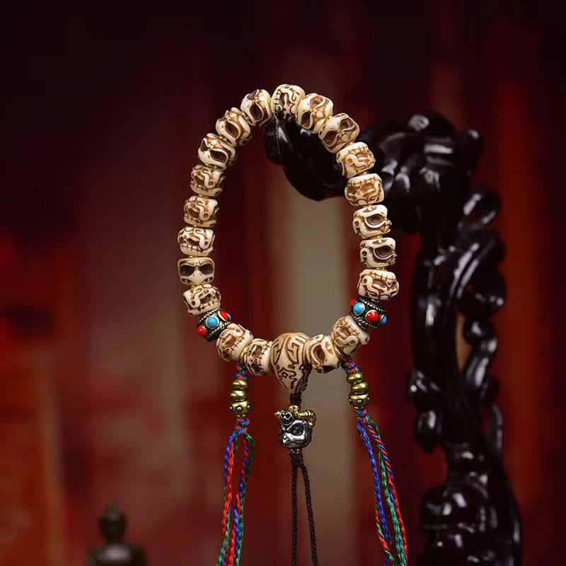 Tibetan Camel Bone Garuda Carved Protection Tassel Bracelet