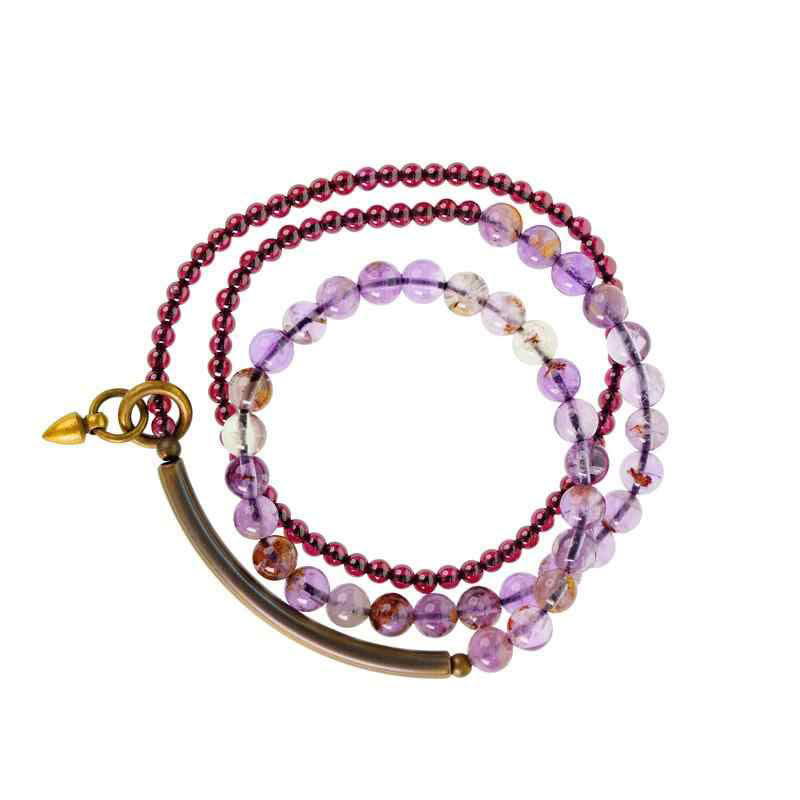 Retro 6mm Amethyst 4mm Garnet Multilayer Balance Bracelet