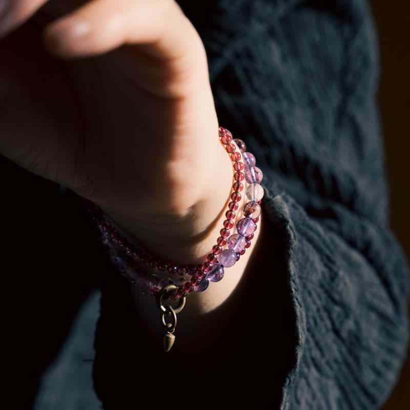 Retro 6mm Amethyst 4mm Garnet Multilayer Balance Bracelet