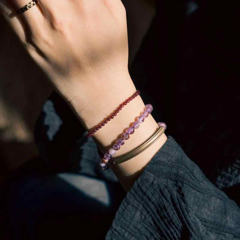 Retro 6mm Amethyst 4mm Garnet Multilayer Balance Bracelet