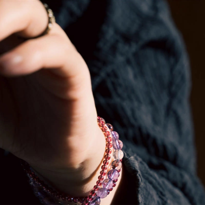Retro 6mm Amethyst 4mm Garnet Multilayer Balance Bracelet