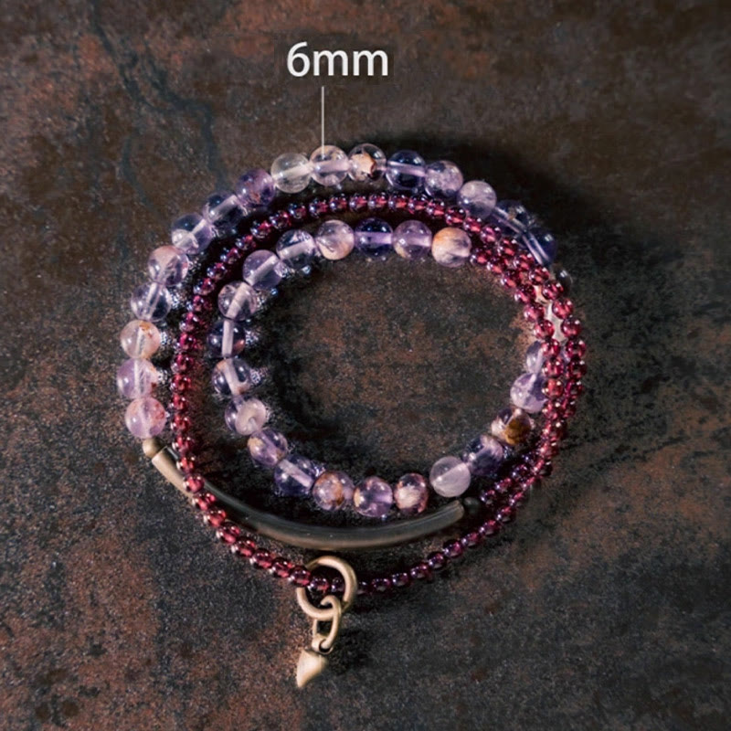 Retro 6mm Amethyst 4mm Garnet Multilayer Balance Bracelet
