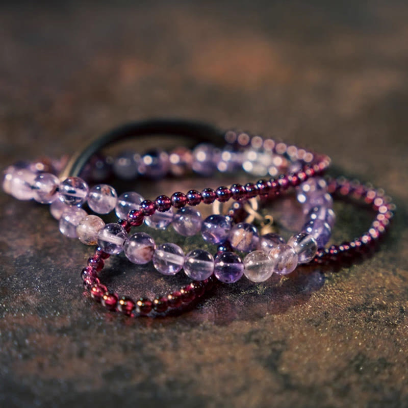 Retro 6mm Amethyst 4mm Garnet Multilayer Balance Bracelet