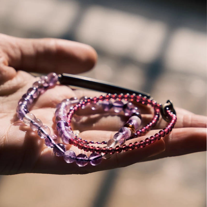 Retro 6mm Amethyst 4mm Garnet Multilayer Balance Bracelet
