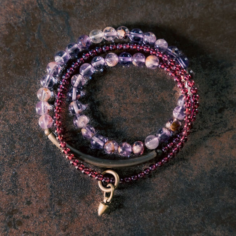 Retro 6mm Amethyst 4mm Garnet Multilayer Balance Bracelet