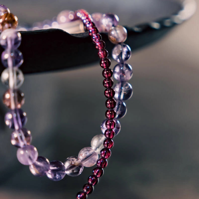 Retro 6mm Amethyst 4mm Garnet Multilayer Balance Bracelet