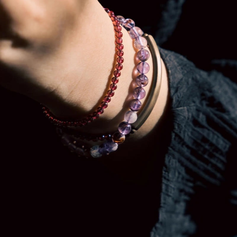 Retro 6mm Amethyst 4mm Garnet Multilayer Balance Bracelet