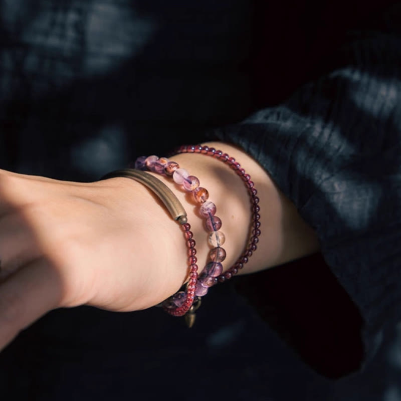 Retro 6mm Amethyst 4mm Garnet Multilayer Balance Bracelet