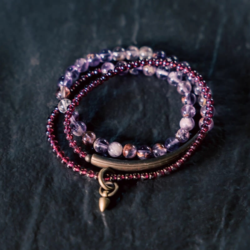Retro 6mm Amethyst 4mm Garnet Multilayer Balance Bracelet