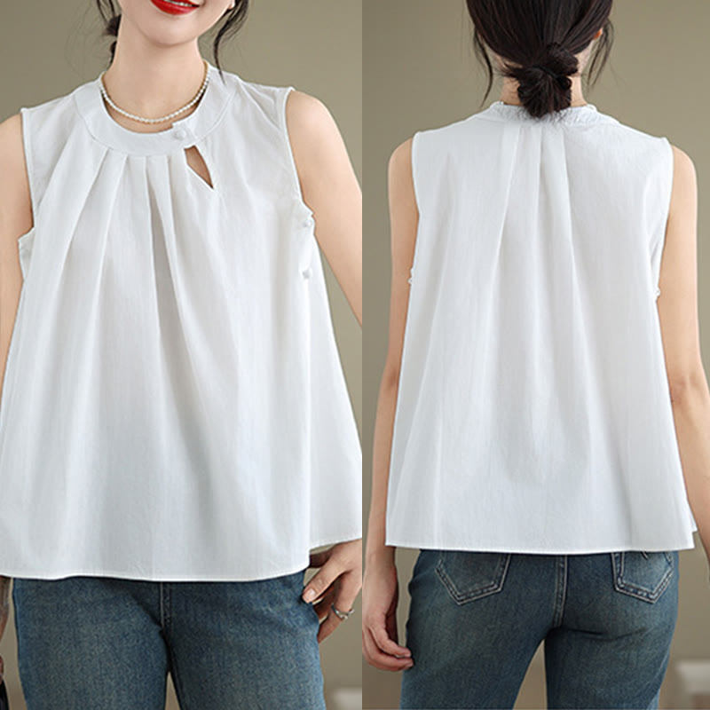 Tactile Cotton Linen Halter Neck Pleated Meditation Vest