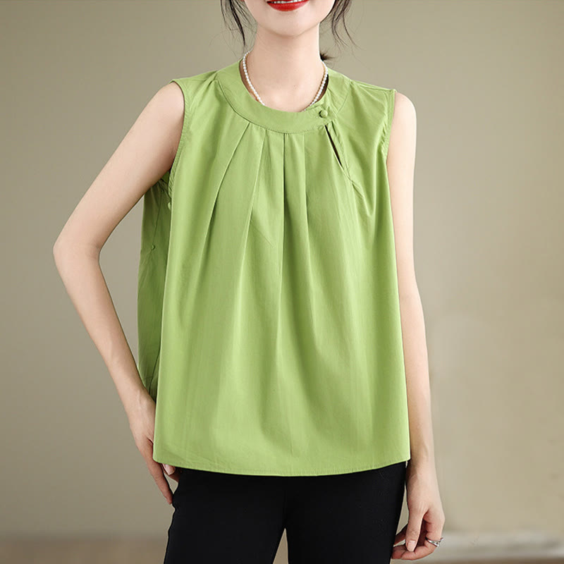 Tactile Cotton Linen Halter Neck Pleated Meditation Vest