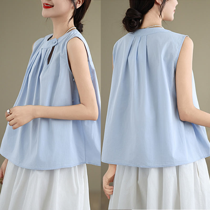 Tactile Cotton Linen Halter Neck Pleated Meditation Vest