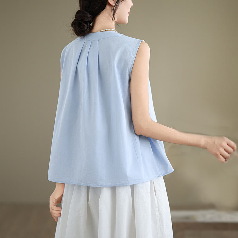 Tactile Cotton Linen Halter Neck Pleated Meditation Vest