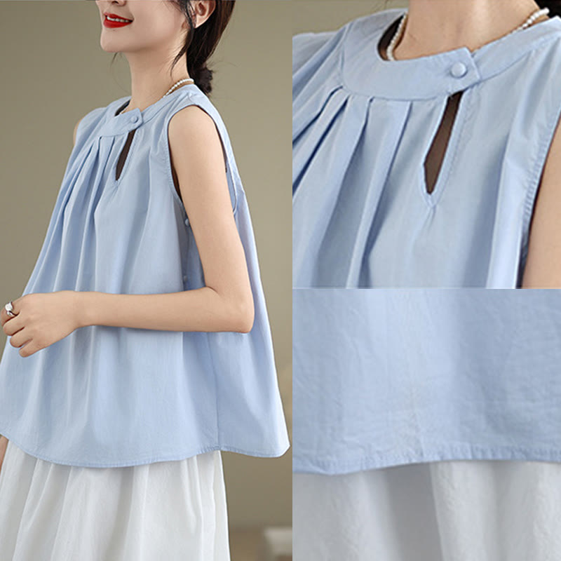 Tactile Cotton Linen Halter Neck Pleated Meditation Vest