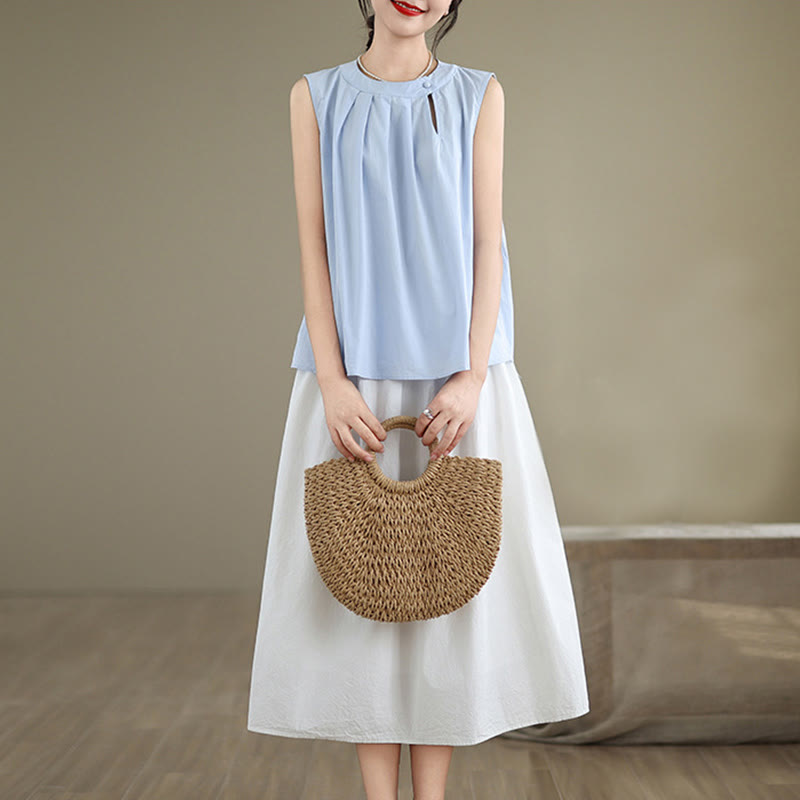 Tactile Cotton Linen Halter Neck Pleated Meditation Vest