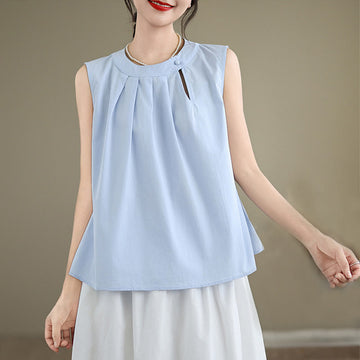Tactile Cotton Linen Halter Neck Pleated Meditation Vest