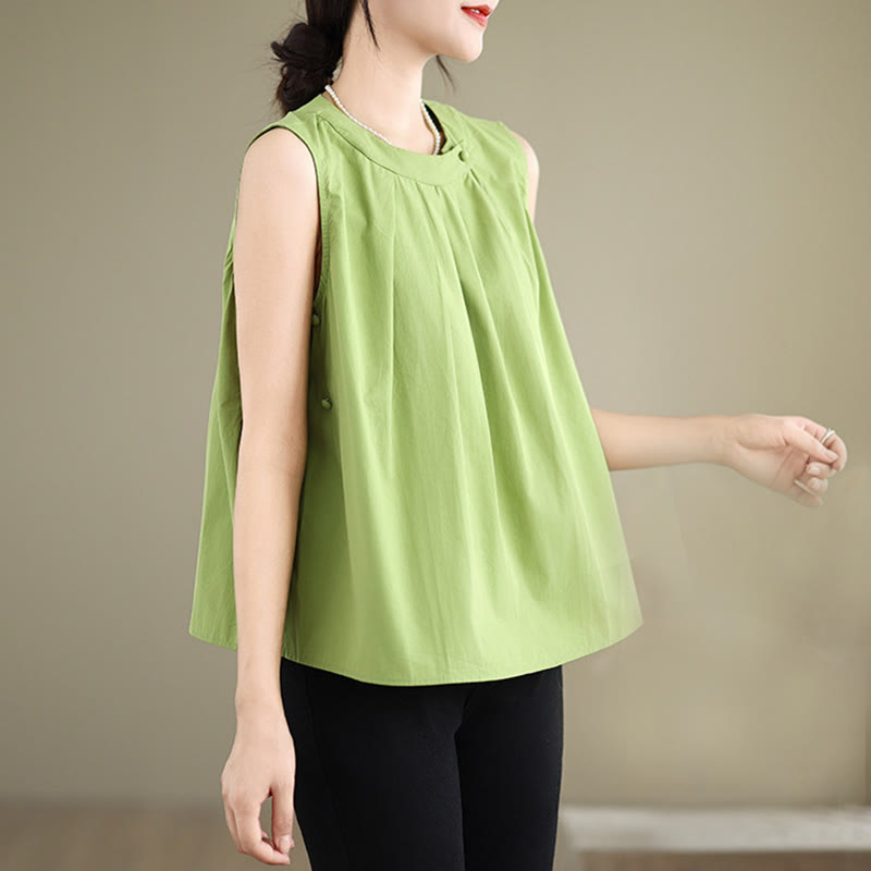 Tactile Cotton Linen Halter Neck Pleated Meditation Vest