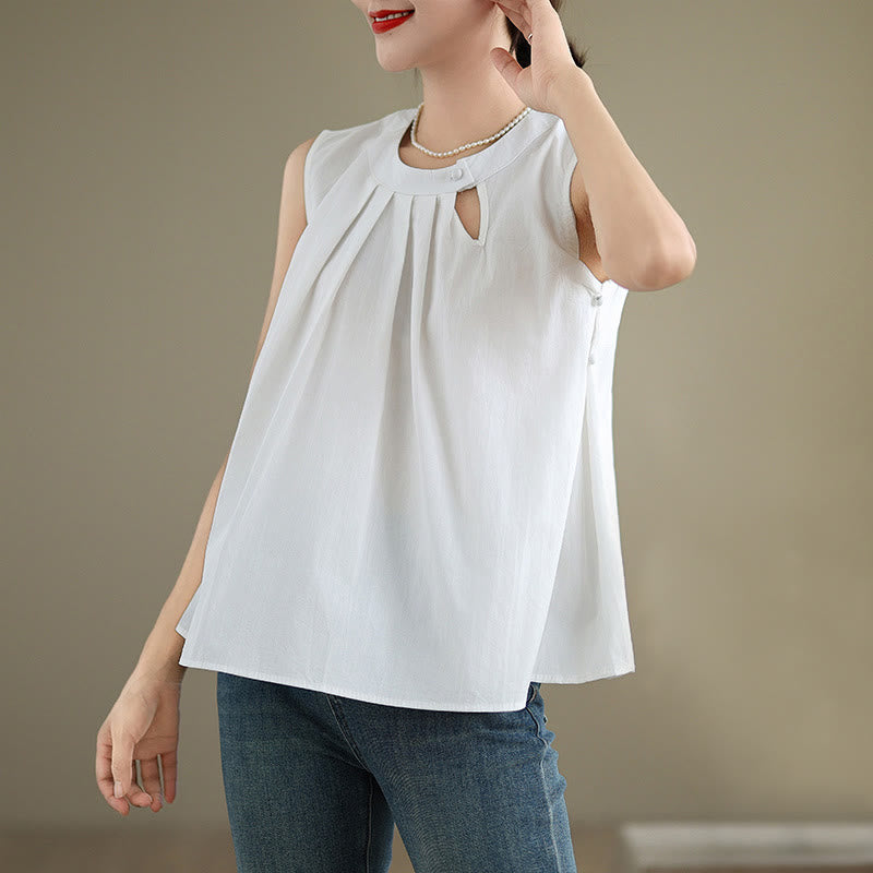 Tactile Cotton Linen Halter Neck Pleated Meditation Vest