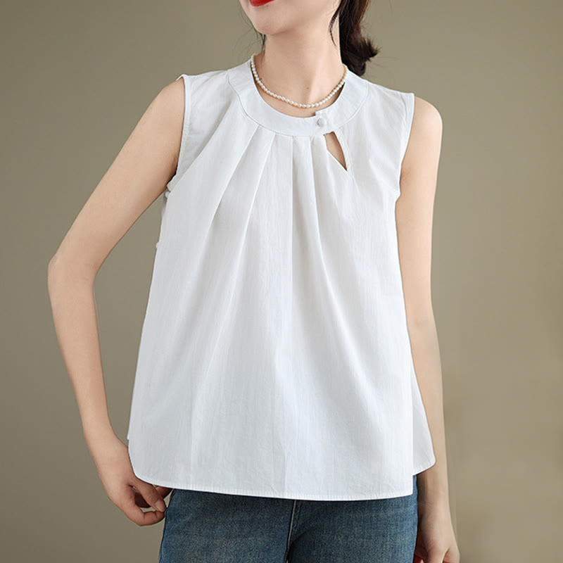 Tactile Cotton Linen Halter Neck Pleated Meditation Vest