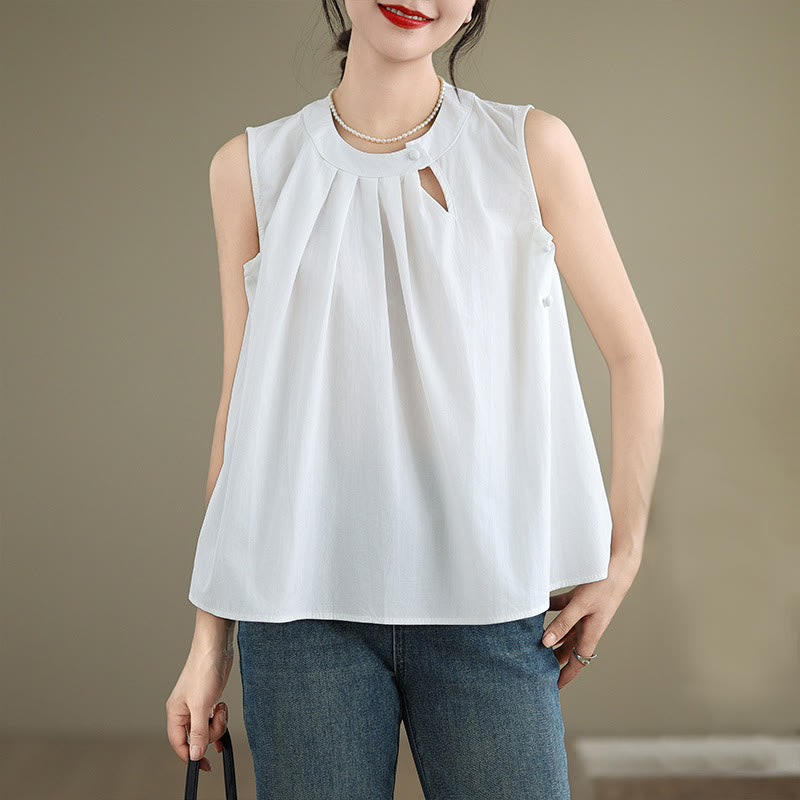 Tactile Cotton Linen Halter Neck Pleated Meditation Vest