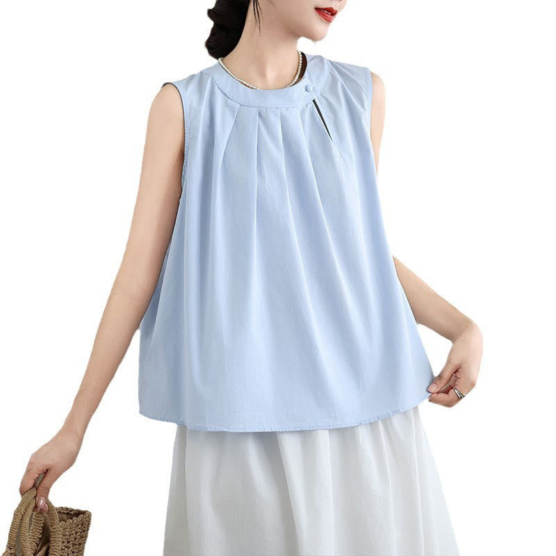 Tactile Cotton Linen Halter Neck Pleated Meditation Vest