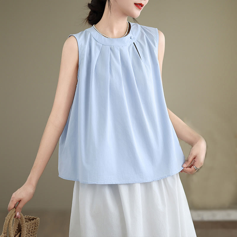 Tactile Cotton Linen Halter Neck Pleated Meditation Vest