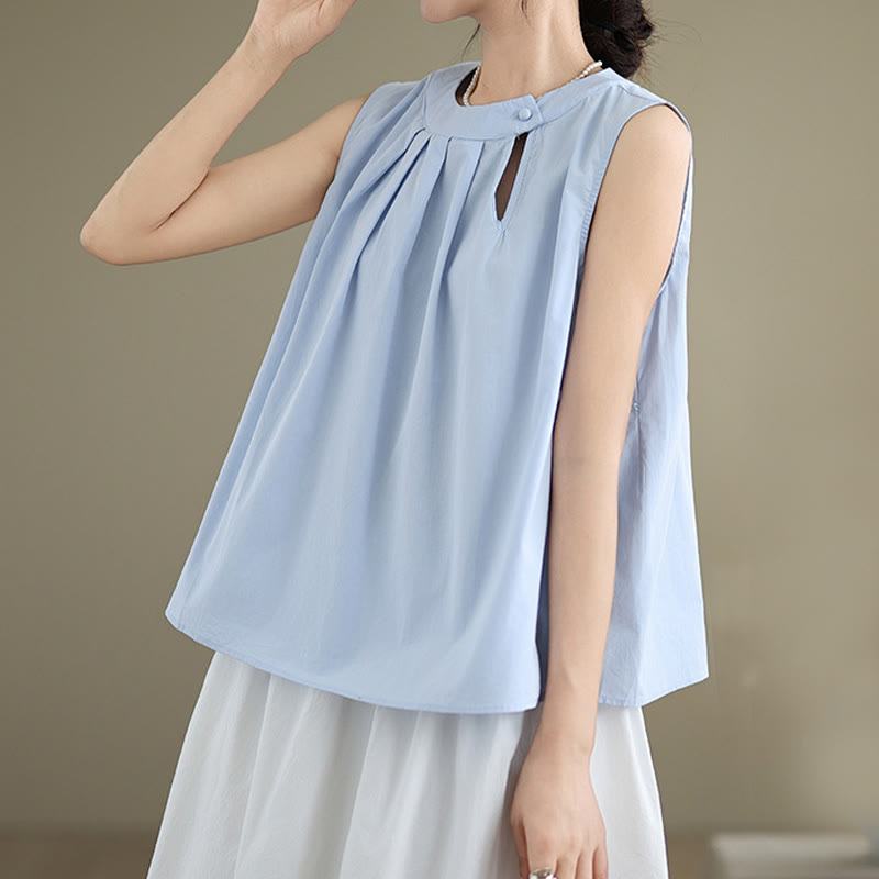 Tactile Cotton Linen Halter Neck Pleated Meditation Vest