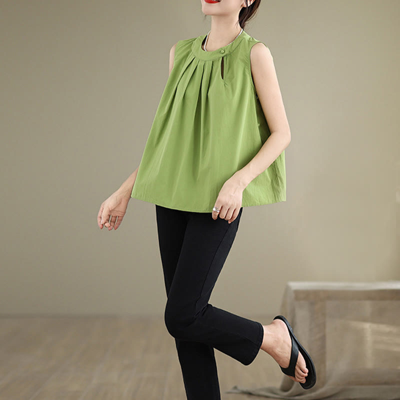 Tactile Cotton Linen Halter Neck Pleated Meditation Vest