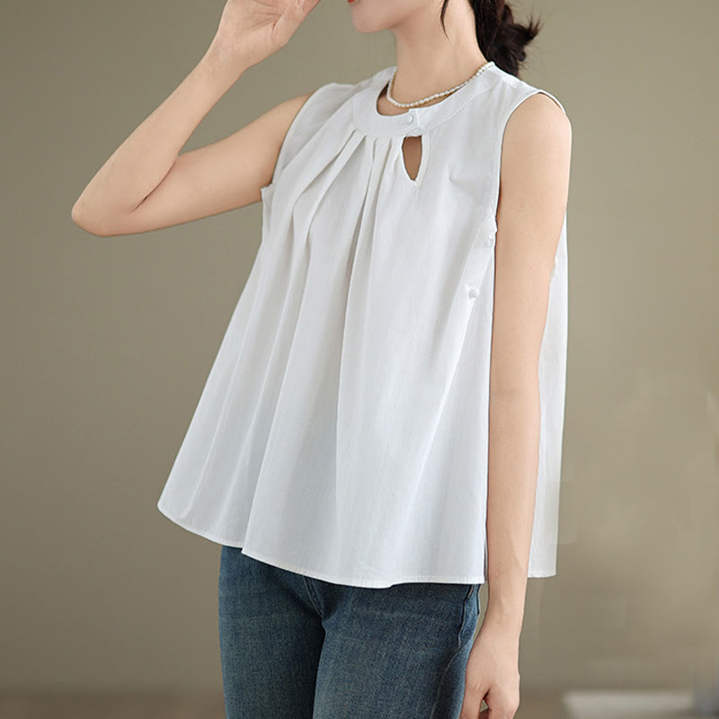 Tactile Cotton Linen Halter Neck Pleated Meditation Vest