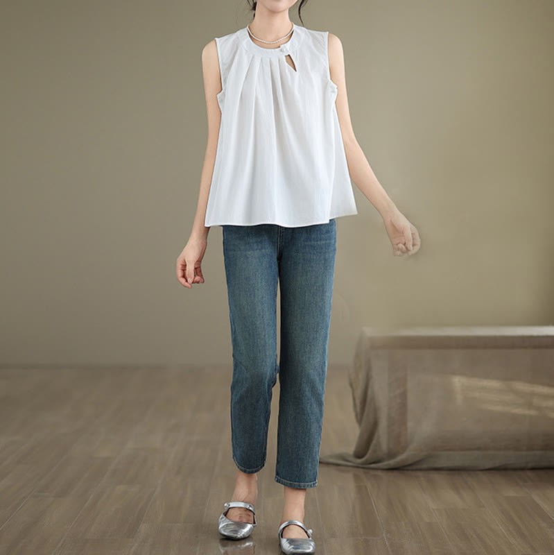 Tactile Cotton Linen Halter Neck Pleated Meditation Vest