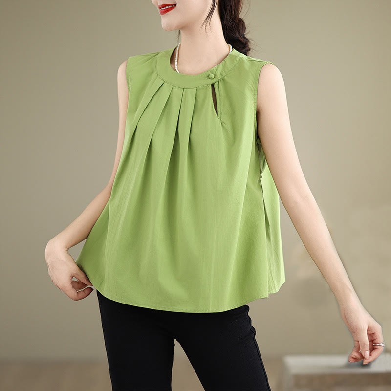 Tactile Cotton Linen Halter Neck Pleated Meditation Vest