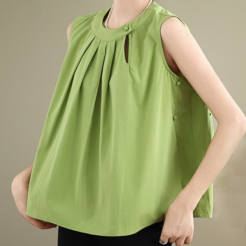 Tactile Cotton Linen Halter Neck Pleated Meditation Vest