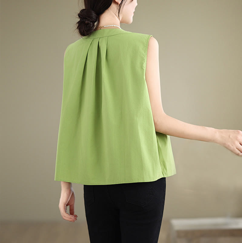 Tactile Cotton Linen Halter Neck Pleated Meditation Vest