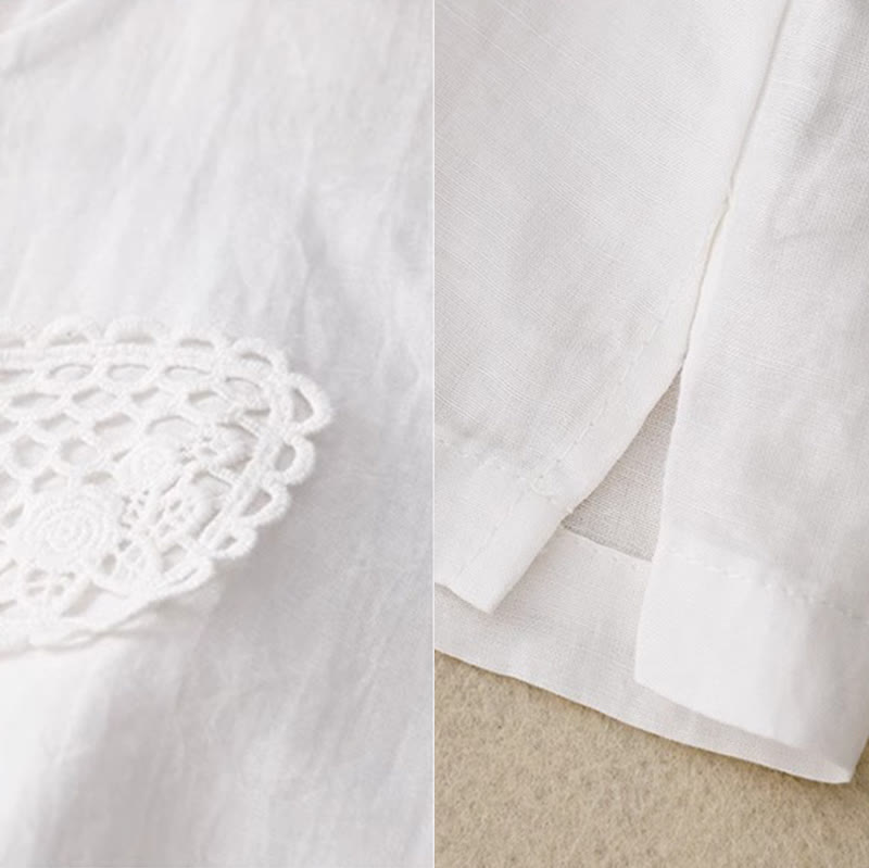 Casual Pure Color Embroidery Patchwork Design Sleeveless Crew Neck Women's Cotton Linen Vest