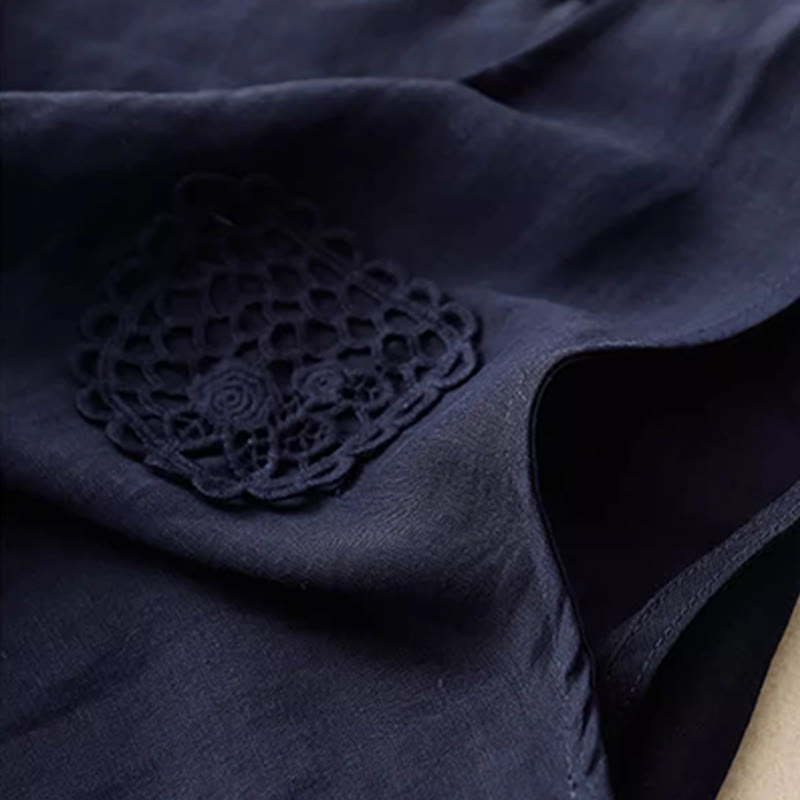Casual Pure Color Embroidery Patchwork Design Sleeveless Crew Neck Women's Cotton Linen Vest