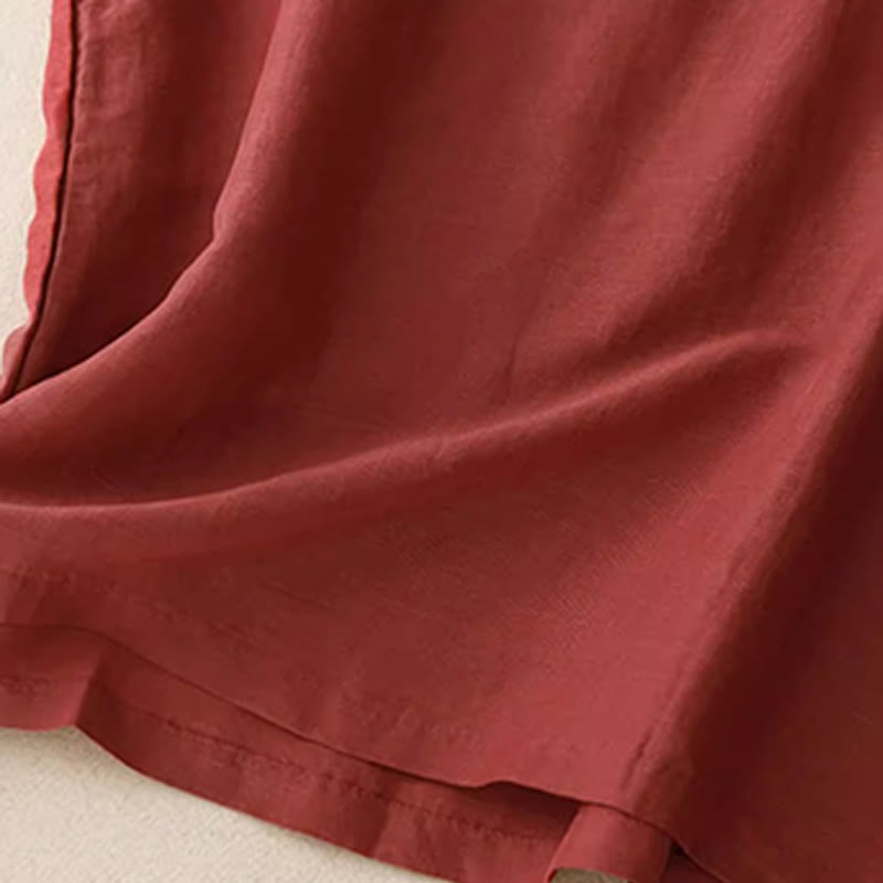 Casual Pure Color Embroidery Patchwork Design Sleeveless Crew Neck Women's Cotton Linen Vest