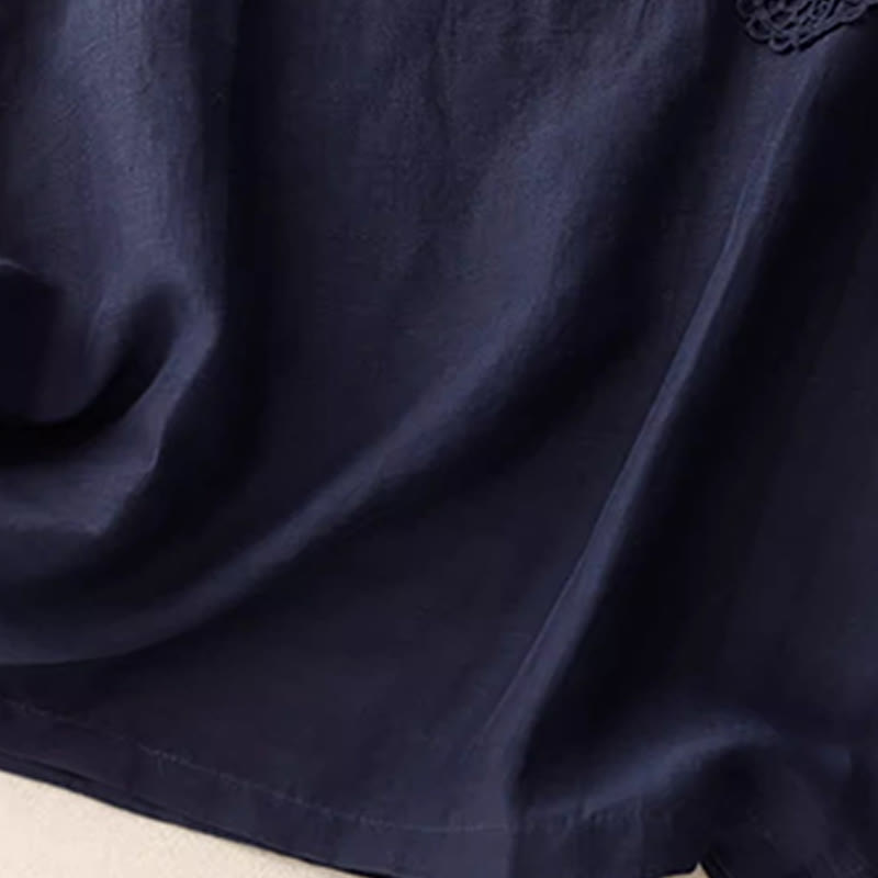 Casual Pure Color Embroidery Patchwork Design Sleeveless Crew Neck Women's Cotton Linen Vest