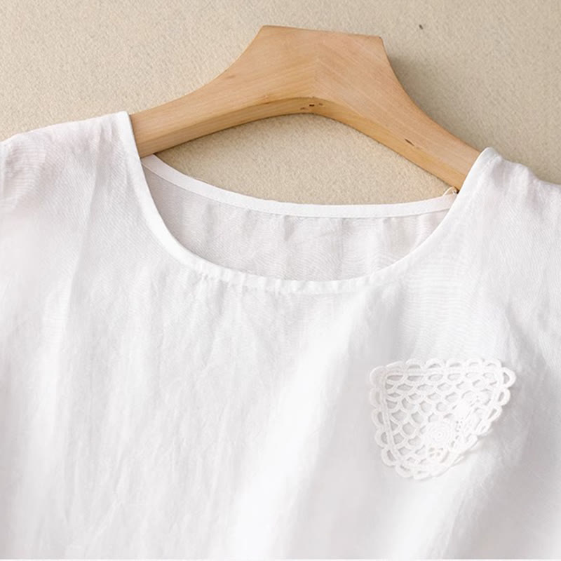 Casual Pure Color Embroidery Patchwork Design Sleeveless Crew Neck Women's Cotton Linen Vest
