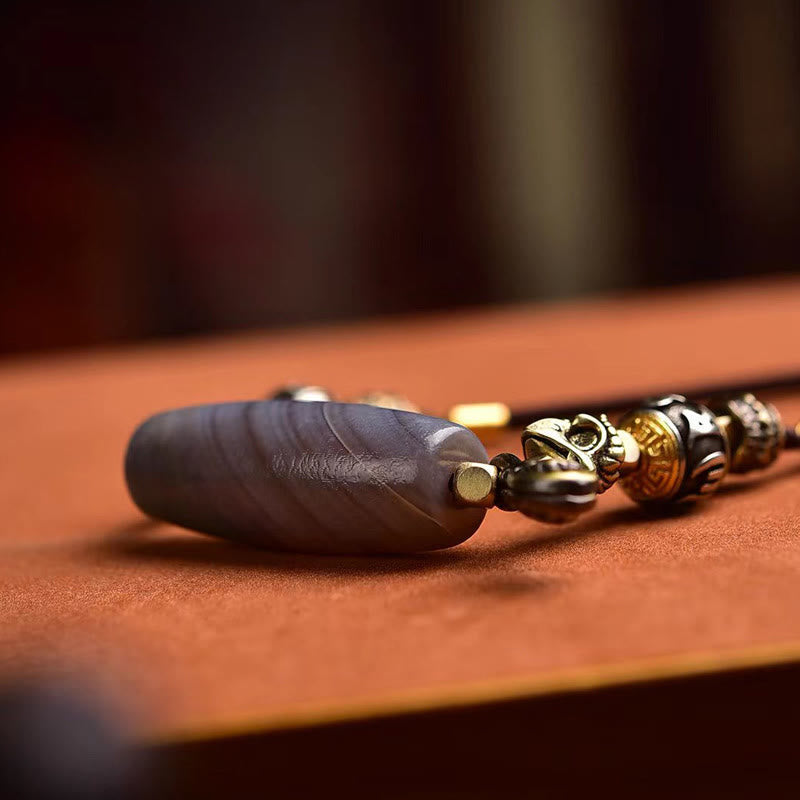 Tibet Dzi Bead Om Mani Padme Hum Protection Necklace Pendant