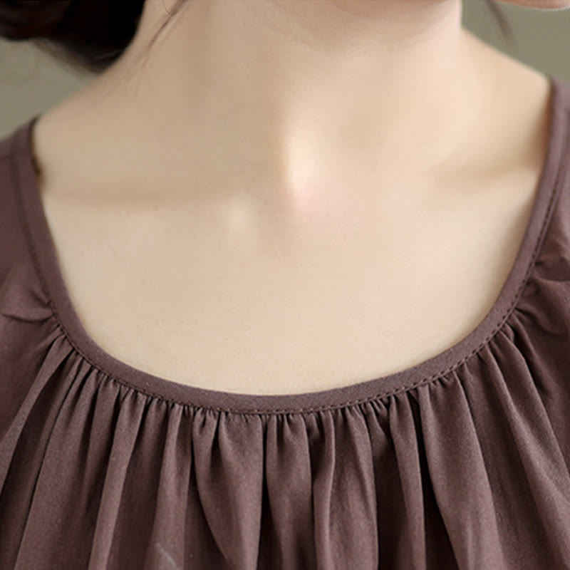 Tactile Cotton Linen Pleated Crew Neck Mindful Meditation Vest