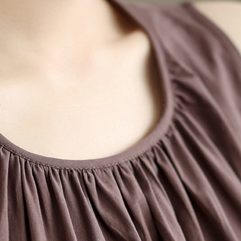 Tactile Cotton Linen Pleated Crew Neck Mindful Meditation Vest
