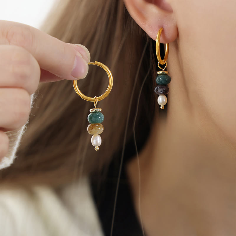 Tibetan Marnyi Stone Design Natural Red Agate Pearl Confidence Titanium Steel Earrings