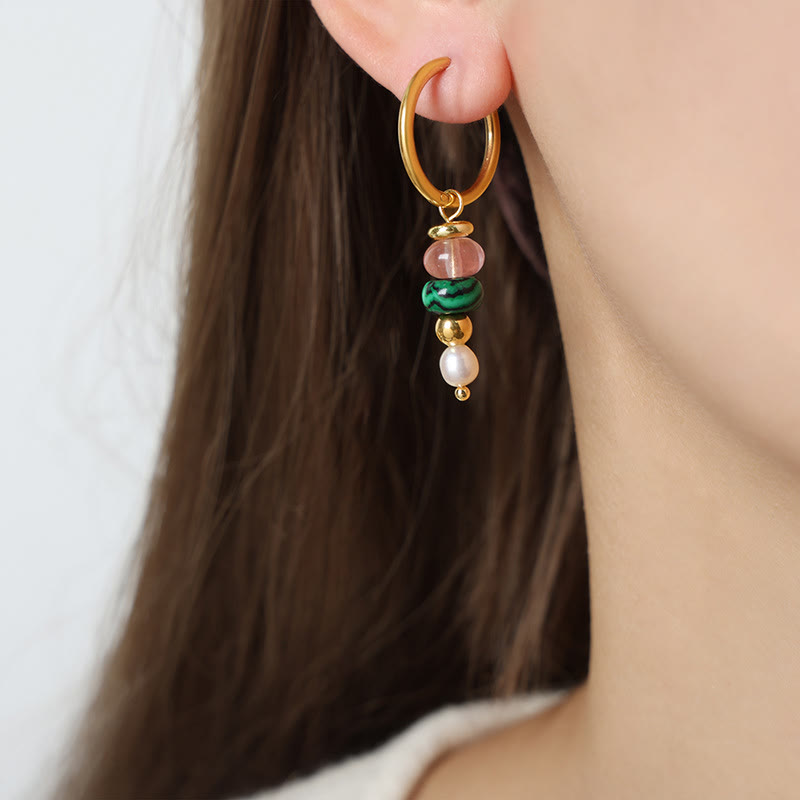 Tibetan Marnyi Stone Design Natural Red Agate Pearl Confidence Titanium Steel Earrings