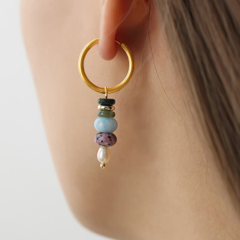 Tibetan Marnyi Stone Design Natural Red Agate Pearl Confidence Titanium Steel Earrings