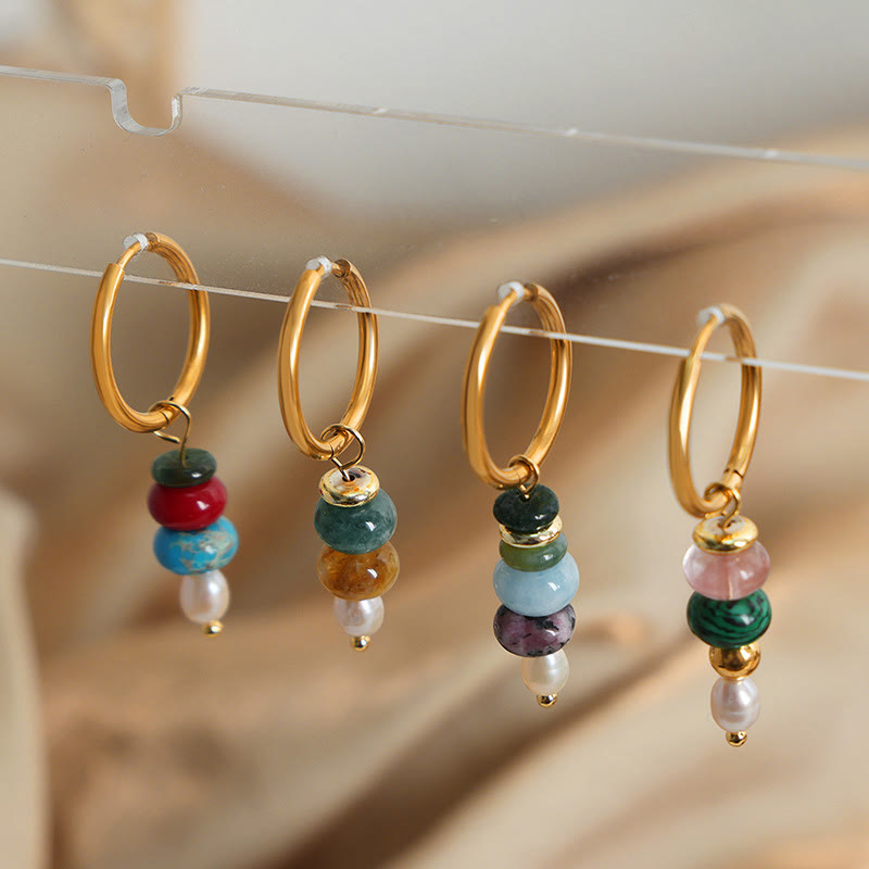 Tibetan Marnyi Stone Design Natural Red Agate Pearl Confidence Titanium Steel Earrings
