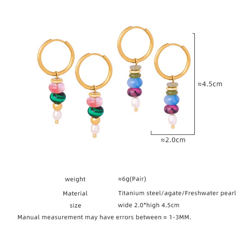 Tibetan Marnyi Stone Design Natural Red Agate Pearl Confidence Titanium Steel Earrings